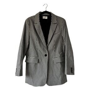First Love by Lovelyn Black and White Gingham Check Oversized Blazer - Women's